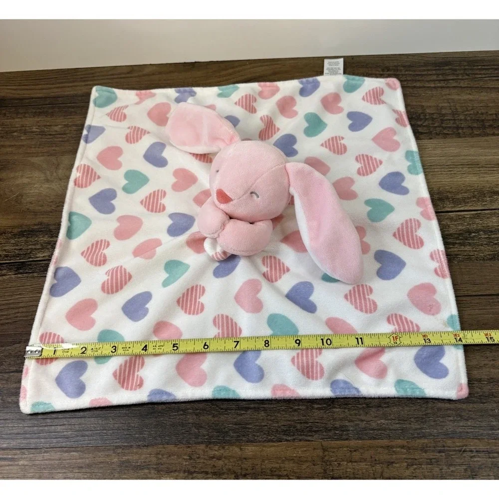 Carters Pink Bunny Rabbit Hearts Plush Baby Security Blanket Lovey 14